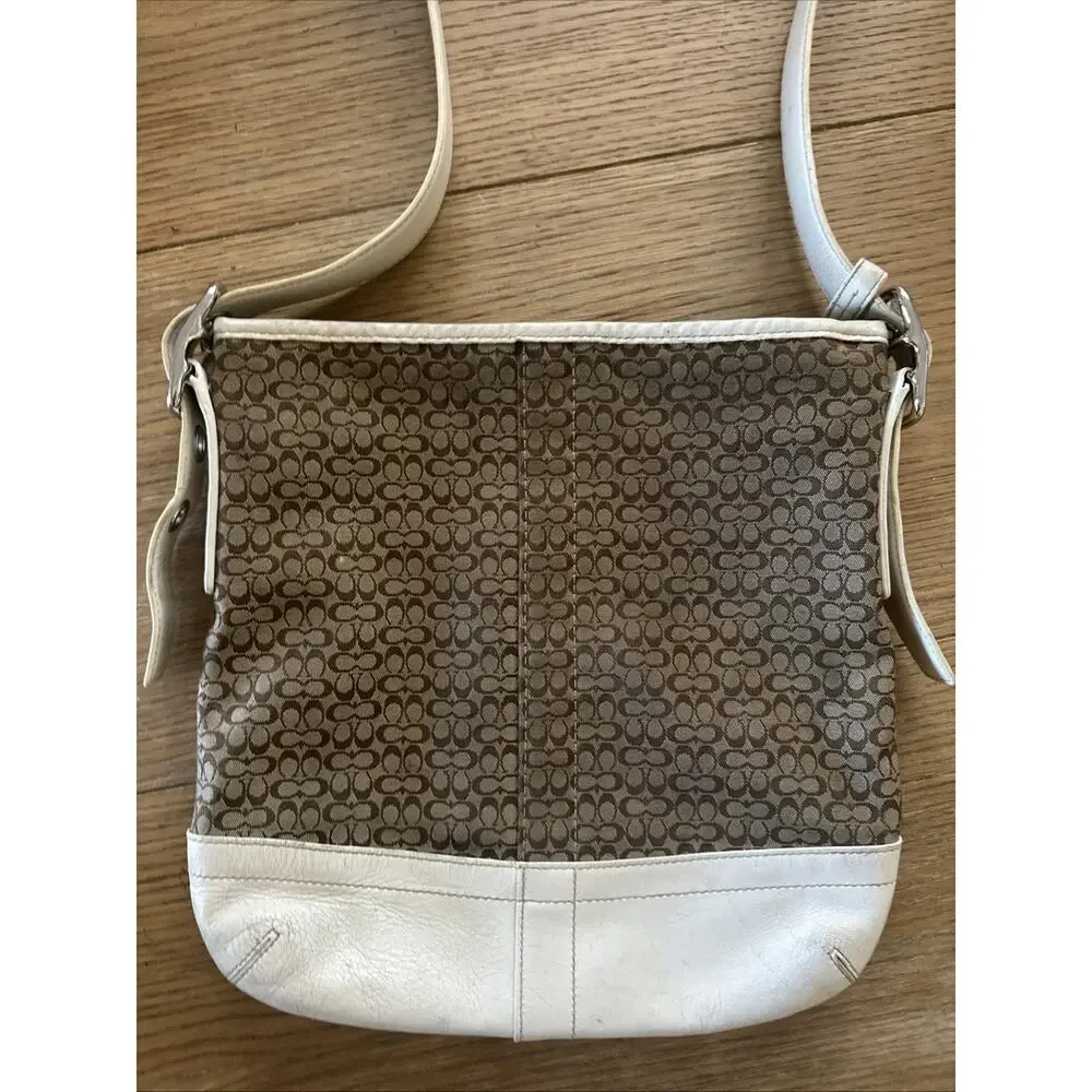 Coach vtg Purse Logo Signature Handbags‎ White Brown Monogram F10416